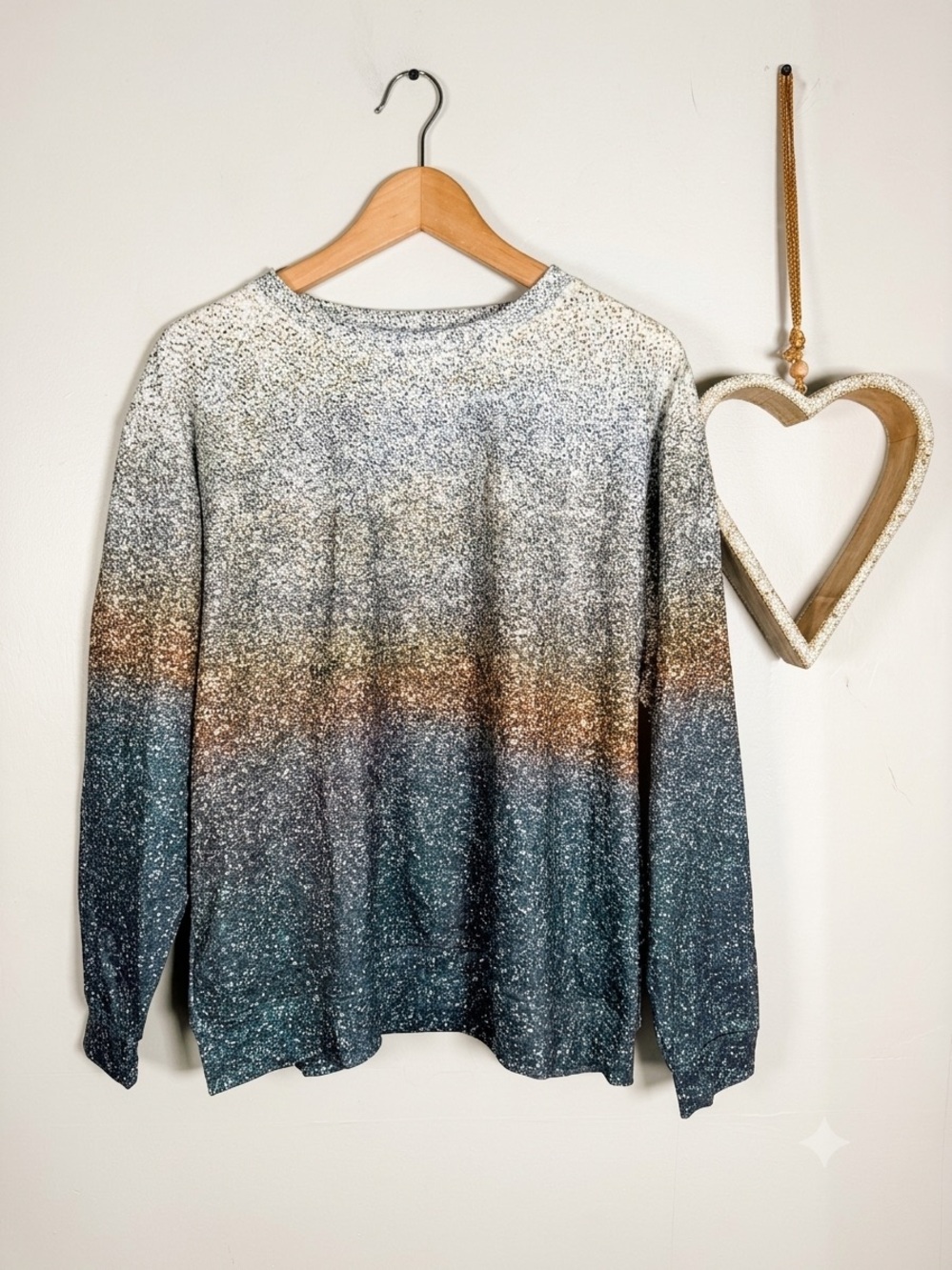 Pixie Lady Sparkle Glitter Print Ombre CosmicCrewneck Sweatshirt Womens Sz Large